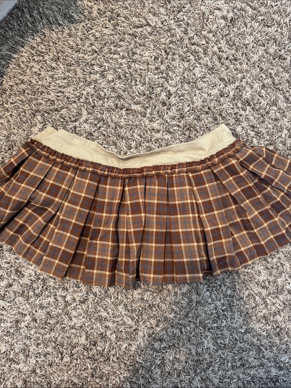 Edikted Brown Plaid Mini Skirt with Cream Waistband - Picture 3 of 5